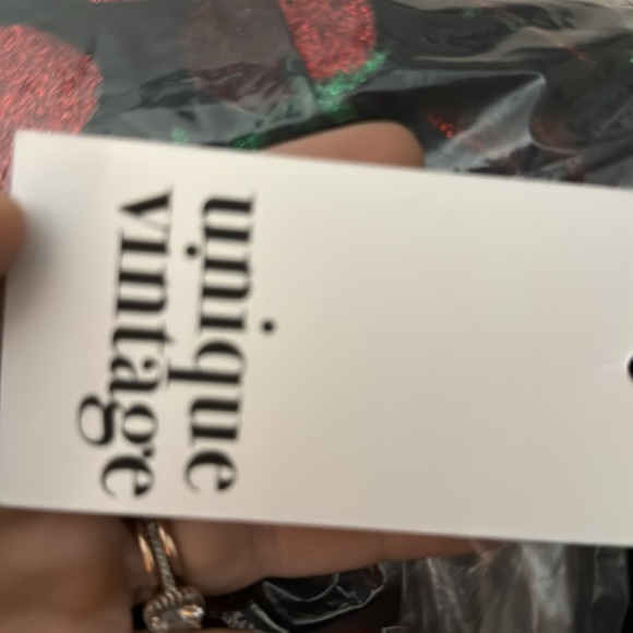 NWT unique vintage pinup glitter strawberry dress sz L - Picture 5 of 6